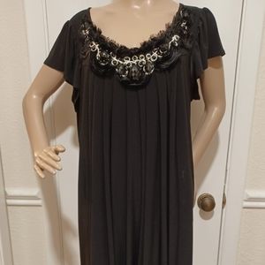 Black MuuMuu Style Dress Size XL Embellished Cocktail Smock Dress by NIC & DOM